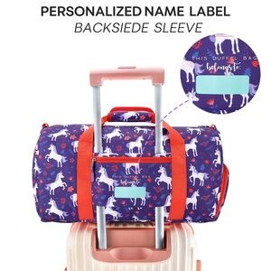 Unicorn Print Kids Duffel Bag - Purple and Red